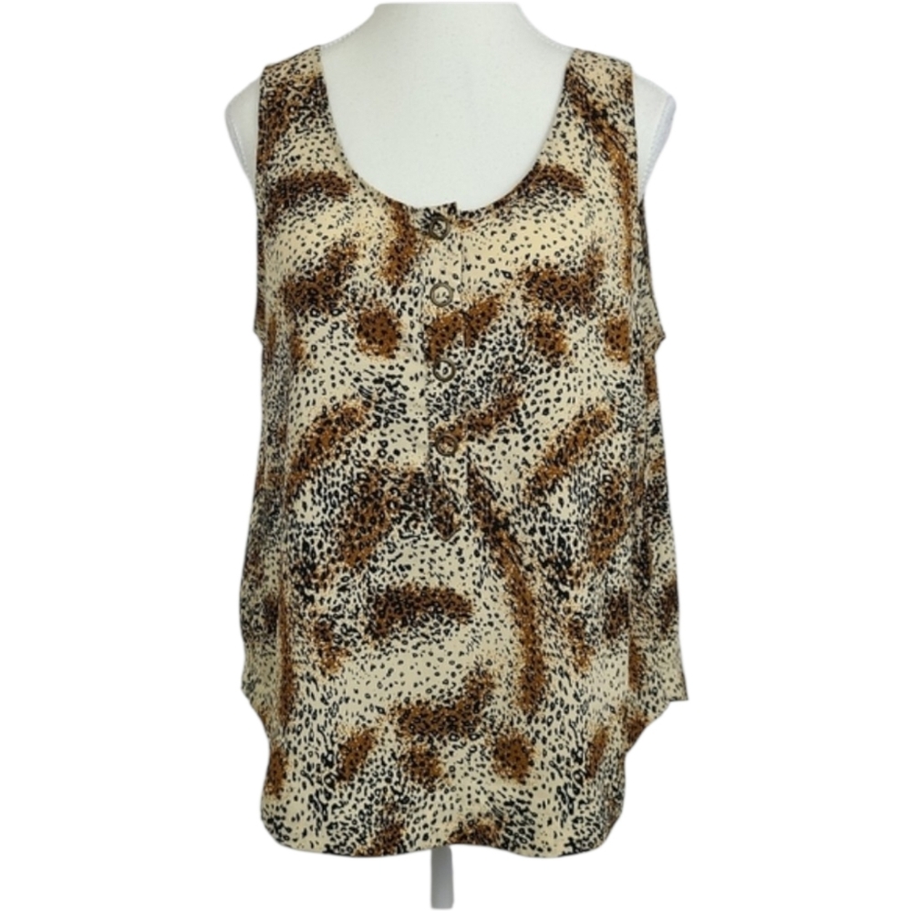 MINKPINK Animal Print Leopard Sleeveless Large Blouse Lightweight Relaxed Fit
